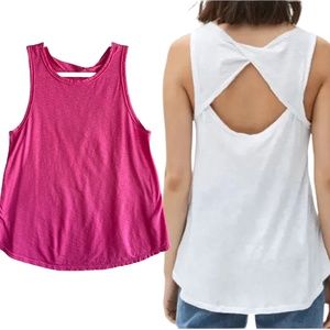 Michael Stars Renee Tank Top Sleeveless Back Cutout Twist One Size Pink
